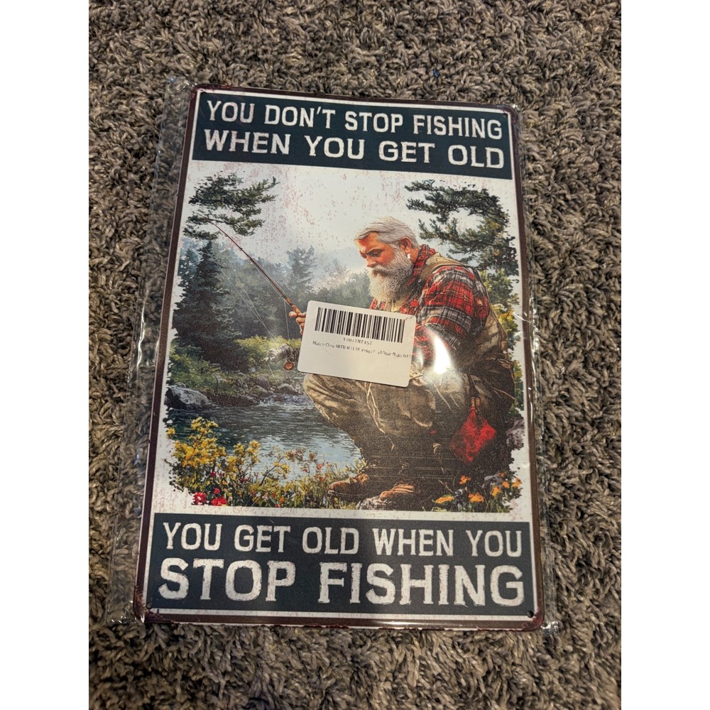 Vintage Style Fishing Metal Tin Sign Old Man Fisherman Quote Wall Decor 8x12